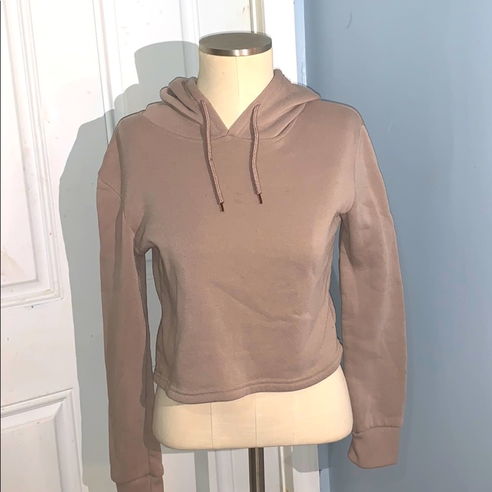 Tan cream slightly cropped hoodie